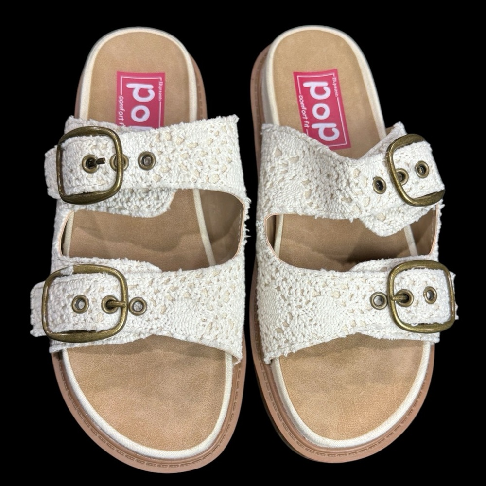 NWOT pop Crochet Adjustable Strapped Sandals with Buckles Size 7M in Bone Color